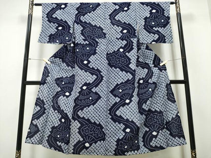 平和屋着物∴夏物 浴衣 有松鳴海絞り 流水扇面花文 綿 逸品 CAAY4529ng