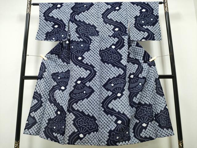 平和屋着物∴夏物 浴衣 有松鳴海絞り 流水扇面花文 綿 逸品 CAAY4529ng