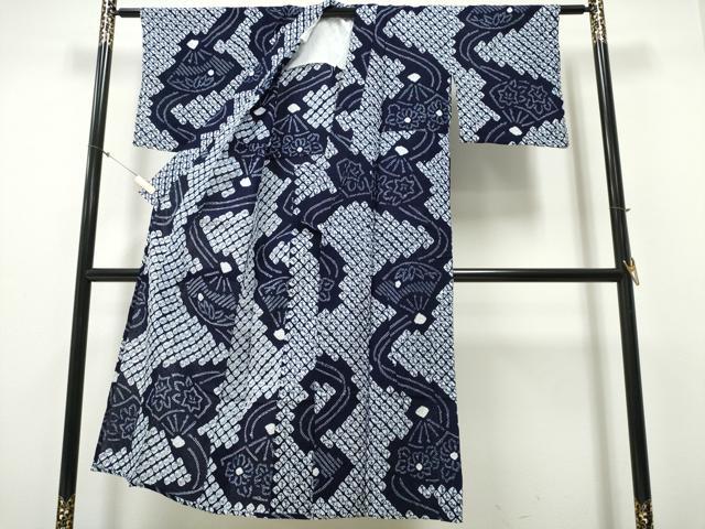 平和屋着物∴夏物 浴衣 有松鳴海絞り 流水扇面花文 綿 逸品 CAAY4529ng