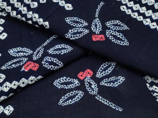 平和屋着物∴夏物 浴衣 有松鳴海絞り 蜻蛉 トンボ 横段文 綿 逸品 CAAY4530ng