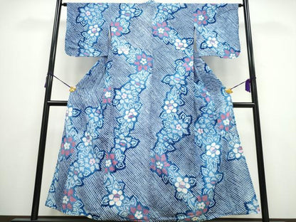平和屋着物∴夏物 浴衣 有松鳴海絞り 斜線花文 綿 逸品 CAAY4532ng