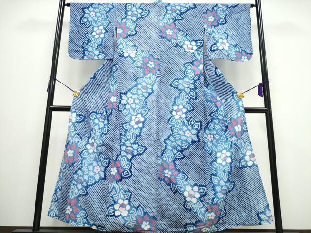 平和屋着物∴夏物 浴衣 有松鳴海絞り 斜線花文 綿 逸品 CAAY4532ng