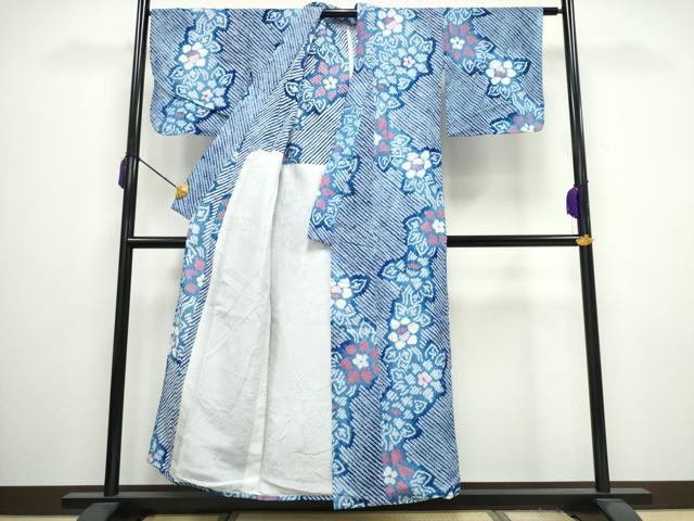 平和屋着物∴夏物 浴衣 有松鳴海絞り 斜線花文 綿 逸品 CAAY4532ng