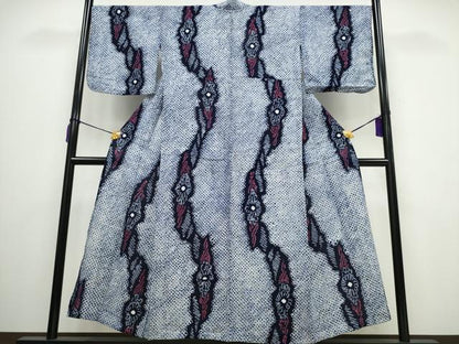 平和屋着物∴夏物　浴衣　有松鳴海絞り　よろけ縞菊文　綿　逸品　CAAY4536ng