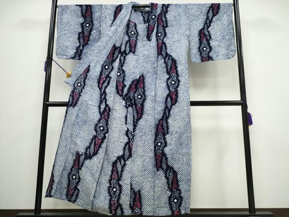 平和屋着物∴夏物　浴衣　有松鳴海絞り　よろけ縞菊文　綿　逸品　CAAY4536ng