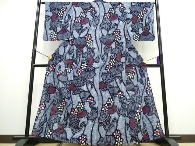 平和屋着物∴夏物 浴衣 有松鳴海絞り 扇桐花文 綿 逸品 CAAY4538ng