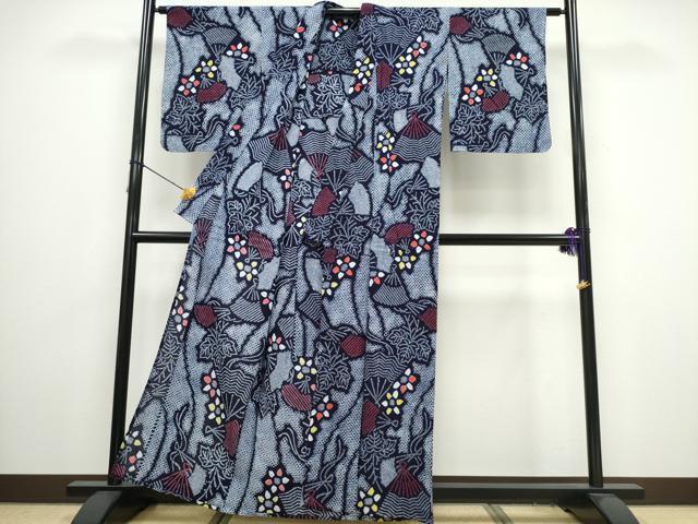 平和屋着物∴夏物 浴衣 有松鳴海絞り 扇桐花文 綿 逸品 CAAY4538ng