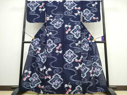 平和屋着物∴夏物 浴衣 有松鳴海絞り 蜻蛉 トンボ 松皮菱桐花文 綿 逸品 CAAY4542ng