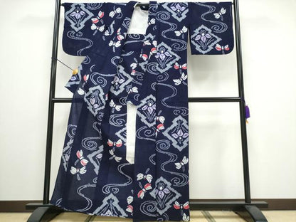 平和屋着物∴夏物 浴衣 有松鳴海絞り 蜻蛉 トンボ 松皮菱桐花文 綿 逸品 CAAY4542ng