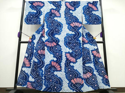 平和屋着物∴夏物 浴衣 有松鳴海絞り 扇 竜田川 綿 逸品 CAAY4558ng