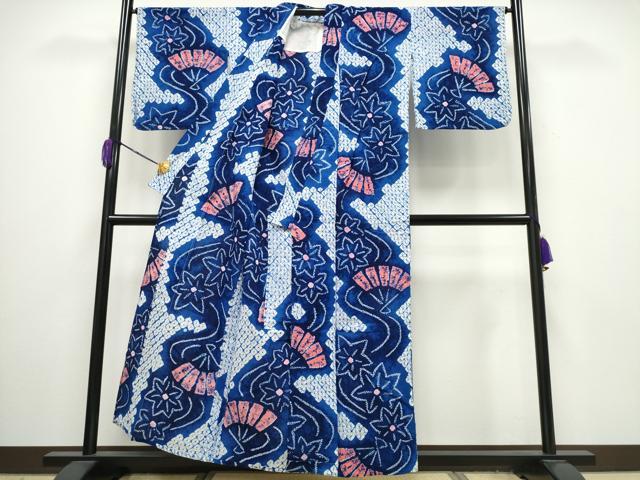 平和屋着物∴夏物 浴衣 有松鳴海絞り 扇 竜田川 綿 逸品 CAAY4558ng