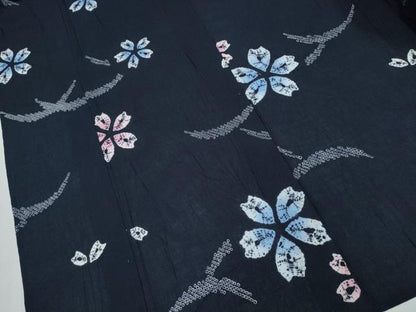 平和屋着物∴夏物 浴衣 有松鳴海絞り 芝草舞桜 綿 逸品 未使用 CAAY4563ng