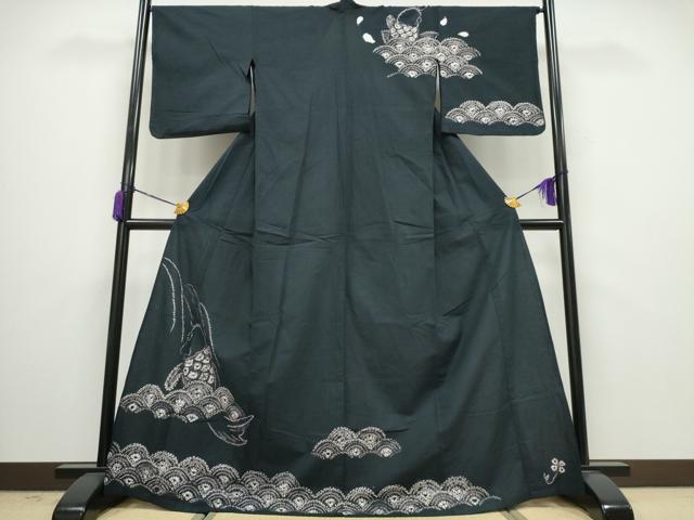 平和屋着物∴夏物 訪問着 浴衣 絞り 鯉の滝登り 青海波 綿 逸品 CAAY4567ng