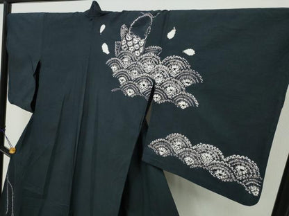 平和屋着物∴夏物 訪問着 浴衣 絞り 鯉の滝登り 青海波 綿 逸品 CAAY4567ng