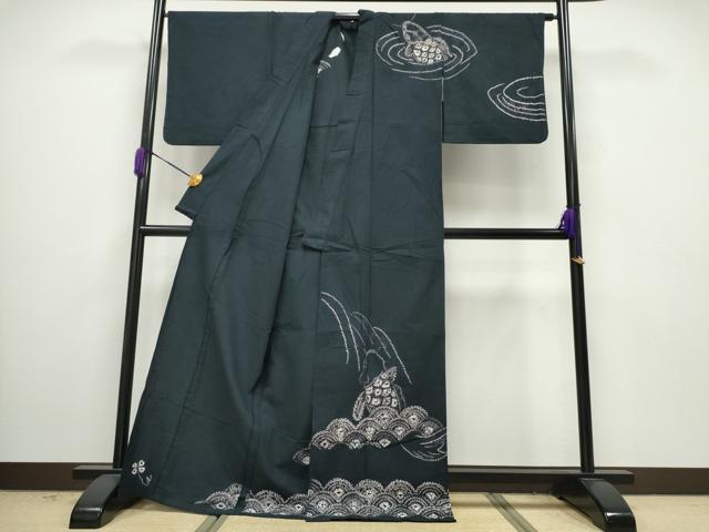 平和屋着物∴夏物 訪問着 浴衣 絞り 鯉の滝登り 青海波 綿 逸品 CAAY4567ng