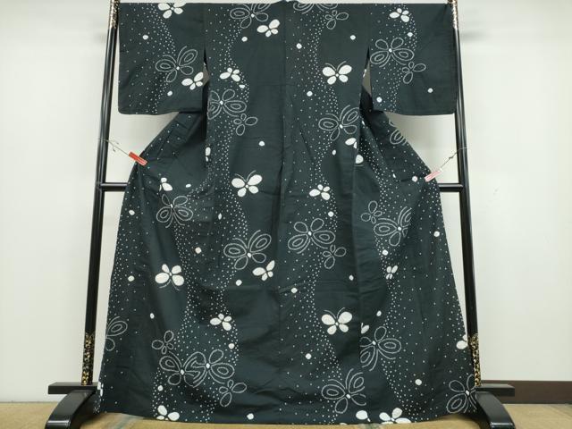 平和屋着物∴夏物 浴衣 絞り 立涌舞蝶文 綿 逸品 CAAY4569ng