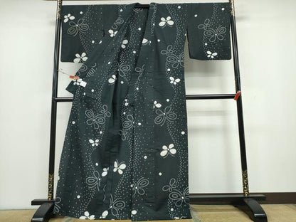 平和屋着物∴夏物 浴衣 絞り 立涌舞蝶文 綿 逸品 CAAY4569ng