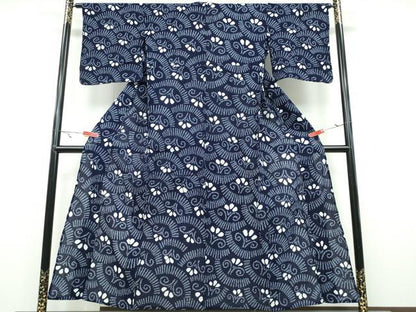 平和屋着物∴夏物 浴衣 有松鳴海絞り 花唐草青海波 綿 逸品 CAAY4576ng