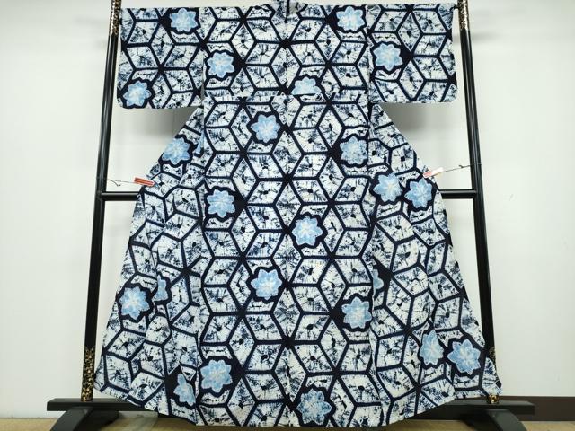 平和屋着物∴夏物 浴衣 有松鳴海絞り 舞葉 麻の葉文様 綿 逸品 CAAY4578ng