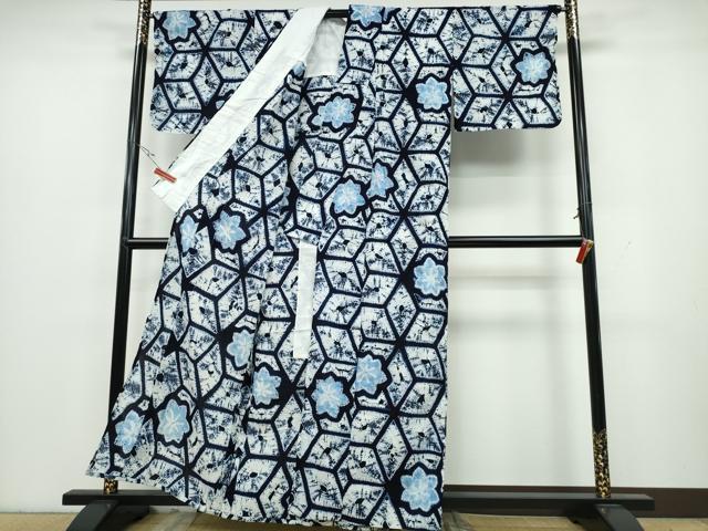 平和屋着物∴夏物 浴衣 有松鳴海絞り 舞葉 麻の葉文様 綿 逸品 CAAY4578ng