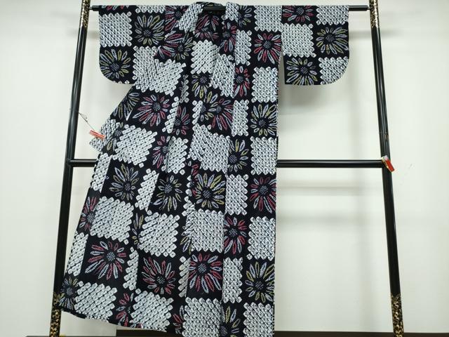 平和屋着物∴夏物　浴衣　有松鳴海絞り　市松菊文　綿　逸品　CAAY4586ng