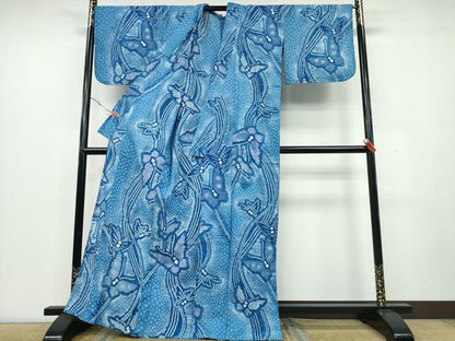 平和屋着物∴夏物 浴衣 有松鳴海絞り 流水舞蝶文 綿 逸品 CAAY4593ng