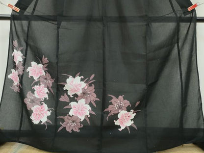 平和屋着物∴夏物 訪問着 浴衣 綿紅梅 百合 黒地 綿 逸品 CAAY4602ng
