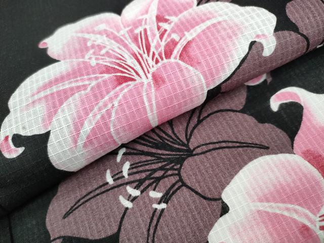 平和屋着物∴夏物 訪問着 浴衣 綿紅梅 百合 黒地 綿 逸品 CAAY4602ng