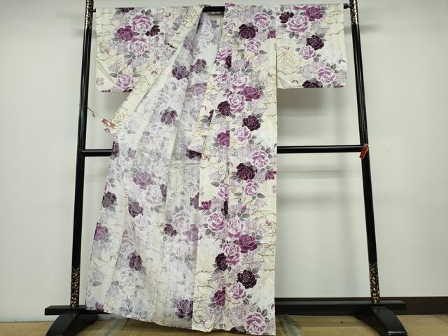 平和屋着物∴夏物 浴衣 牡丹花文 金彩 綿 逸品 CAAY4603ng