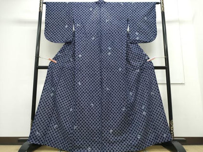 平和屋着物∴夏物 浴衣 縦綿絽 型染め 七宝花文 綿 逸品 CAAY4608ng