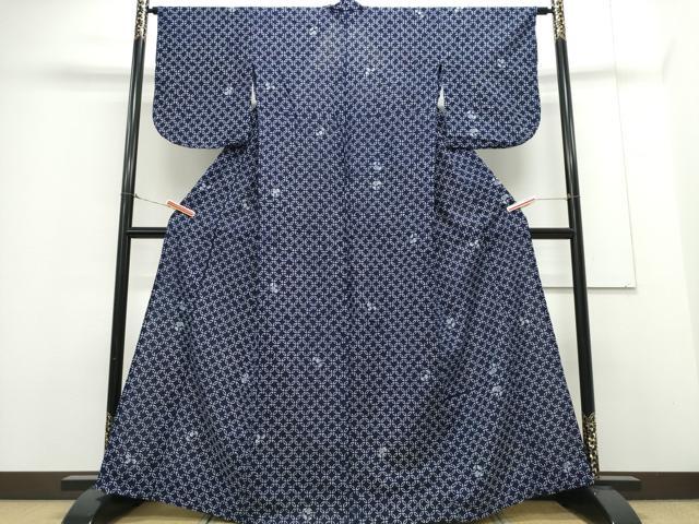 平和屋着物∴夏物 浴衣 縦綿絽 型染め 七宝花文 綿 逸品 CAAY4608ng