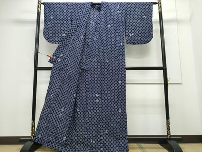 平和屋着物∴夏物 浴衣 縦綿絽 型染め 七宝花文 綿 逸品 CAAY4608ng