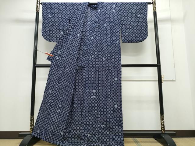 平和屋着物∴夏物 浴衣 縦綿絽 型染め 七宝花文 綿 逸品 CAAY4608ng