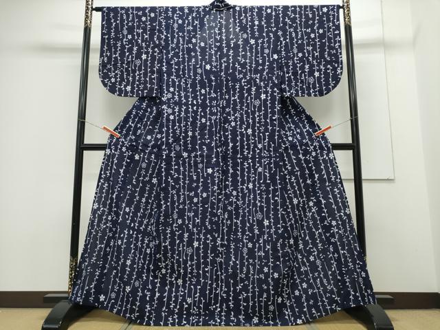 平和屋着物∴夏物 浴衣 縦綿絽 枝花文 綿 逸品 CAAY4612ng