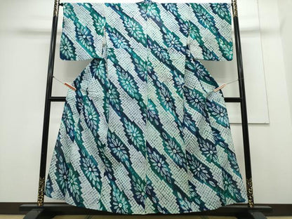平和屋着物∴夏物　浴衣　有松鳴海絞り　変わり斜線菊文　綿　逸品　CAAY4613ng