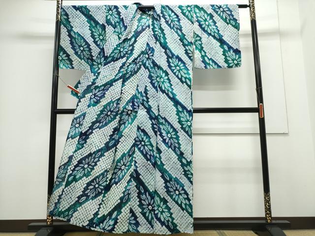 平和屋着物∴夏物　浴衣　有松鳴海絞り　変わり斜線菊文　綿　逸品　CAAY4613ng