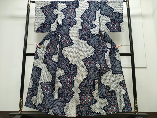 平和屋着物∴夏物 浴衣 有松鳴海絞り 切嵌吉祥花文 綿 逸品 CAAY4615ng
