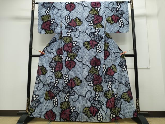 平和屋着物∴夏物 浴衣 有松鳴海絞り 葡萄蔦の葉文 綿 逸品 CAAY4619ng