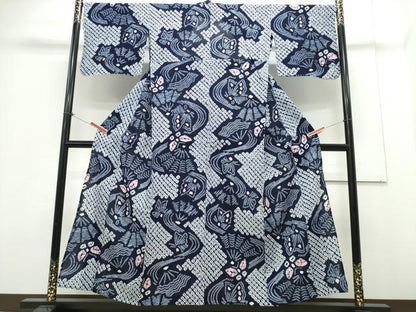 平和屋着物∴夏物 浴衣 有松鳴海絞り 流水扇舞蝶文 綿 逸品 CAAY4621ng