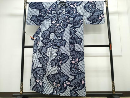 平和屋着物∴夏物 浴衣 有松鳴海絞り 流水扇舞蝶文 綿 逸品 CAAY4621ng