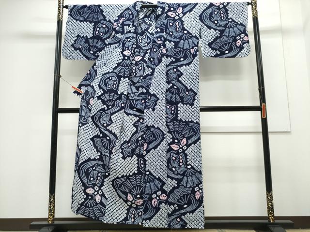 平和屋着物∴夏物 浴衣 有松鳴海絞り 流水扇舞蝶文 綿 逸品 CAAY4621ng