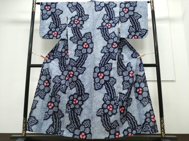 平和屋着物∴夏物 浴衣 有松鳴海絞り 枝花文 綿 逸品 CAAY4623ng