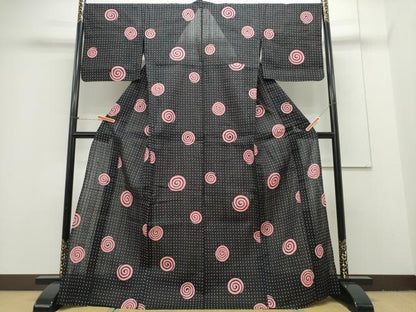 平和屋着物∴夏物 浴衣 渦巻文様 黒地 綿 逸品 CAAY4626ng