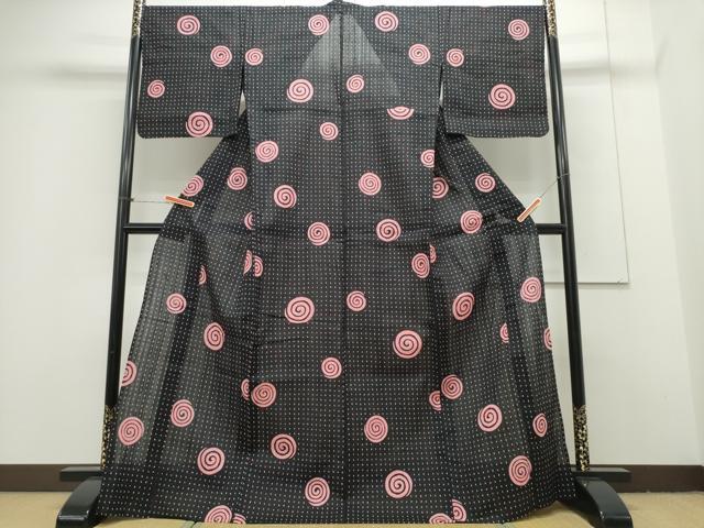 平和屋着物∴夏物 浴衣 渦巻文様 黒地 綿 逸品 CAAY4626ng