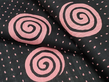 平和屋着物∴夏物 浴衣 渦巻文様 黒地 綿 逸品 CAAY4626ng
