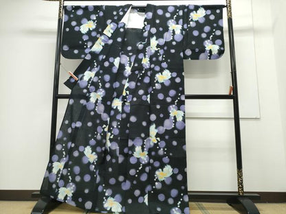 平和屋着物∴夏物 浴衣 金魚 黒地 綿 逸品 CAAY4630ng
