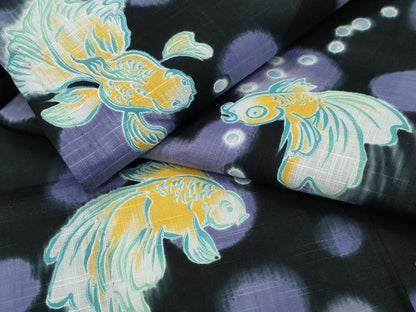 平和屋着物∴夏物 浴衣 金魚 黒地 綿 逸品 CAAY4630ng