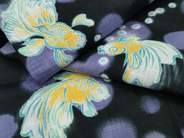 平和屋着物∴夏物 浴衣 金魚 黒地 綿 逸品 CAAY4630ng