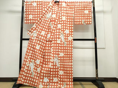 平和屋着物∴夏物 浴衣 花兎 格子柄 綿 逸品 CAAY4633ng