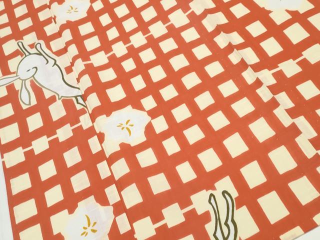 平和屋着物∴夏物 浴衣 花兎 格子柄 綿 逸品 CAAY4633ng